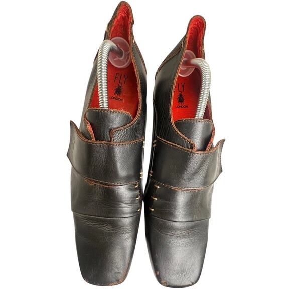 Fly London Square Toe Single Monk Strap Black Leather Men Shoes Sz 45 11.5-12 US - Picture 7 of 16